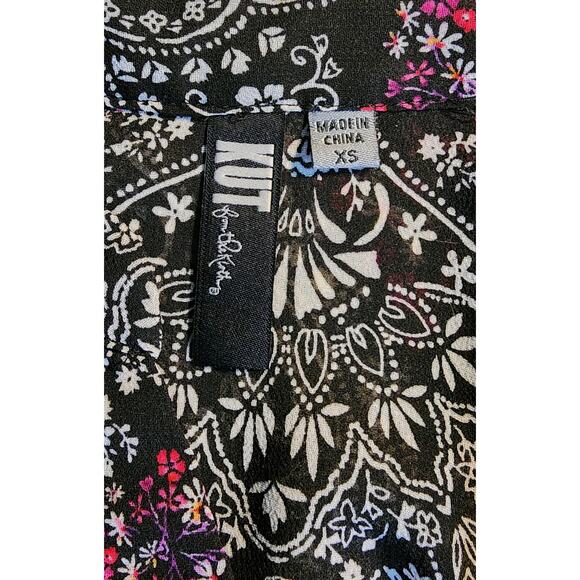 KUT from The Kloth Camila Sheer Top Black/Fuchsia XS Boho - Picture 3 of 4